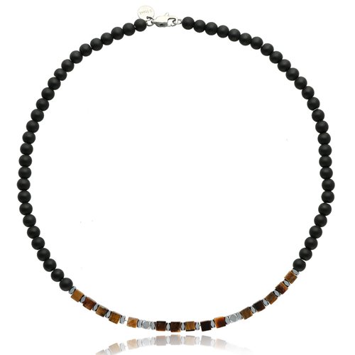 Obrazek Naszyjnik męski z tygrysim okiem i agatami NM97715